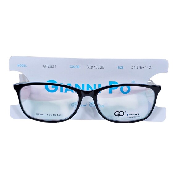 GIANNI PO WOMEN'S EYEGLASSES GP 2601 55-16 142 BLACK/BLUE NWT DEMO LENSES - Picture 1 of 16